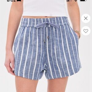 Blue Stripe Linen-Blend Drawstring Women’s Shorts